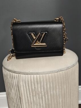 Black Leather Chain Shoulder Bag with Gold Hardware